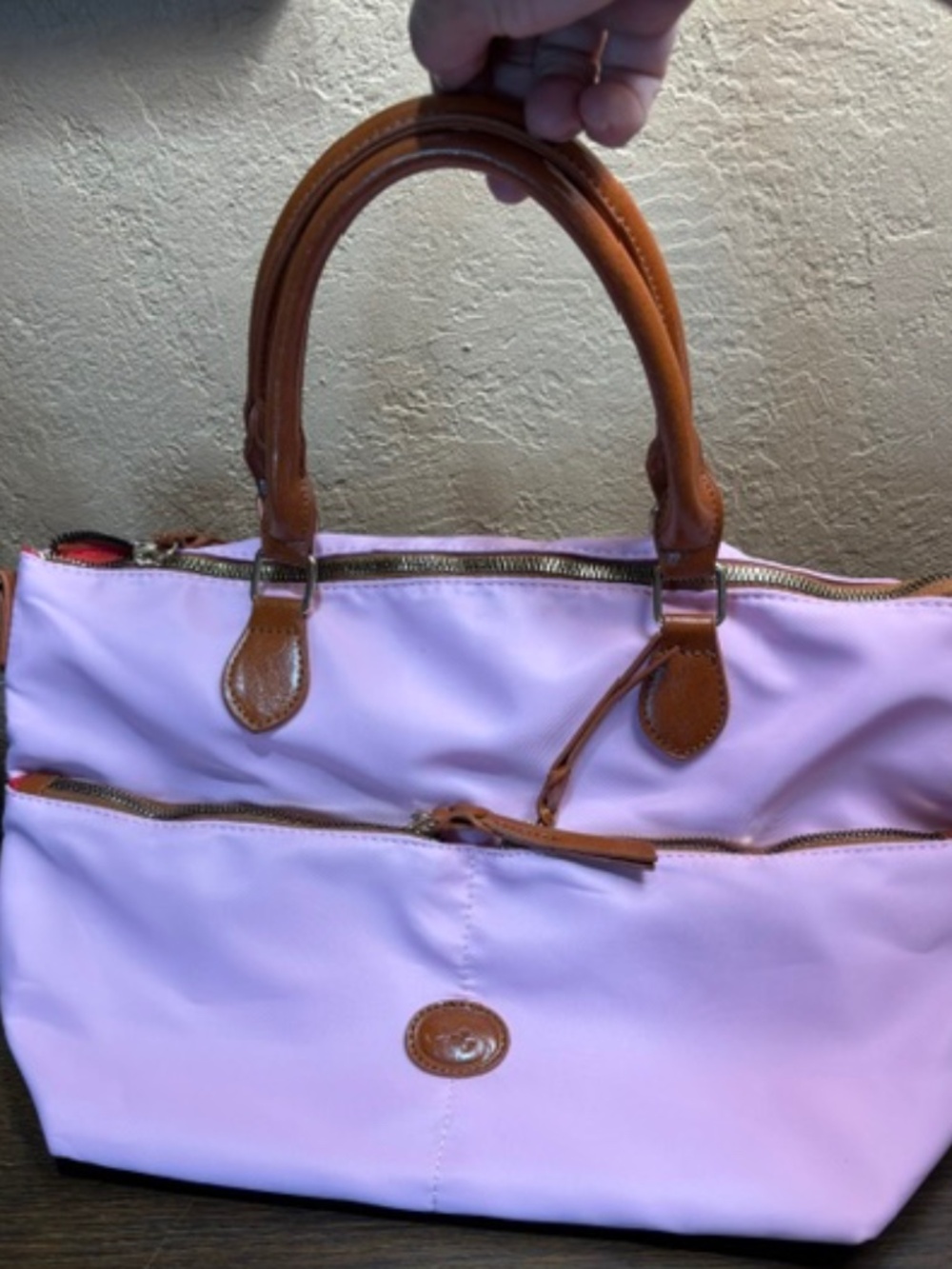Dooney Bourke Nylon Pink Handbag- Leather trim